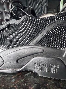 Versace Jeans Collection Black Crystal-Studded Men's Chunky Sneakers